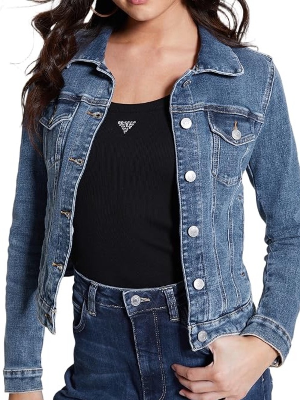 Guess| Classic Blue Vintage Distressed Denim Jean Jacket Sz XS